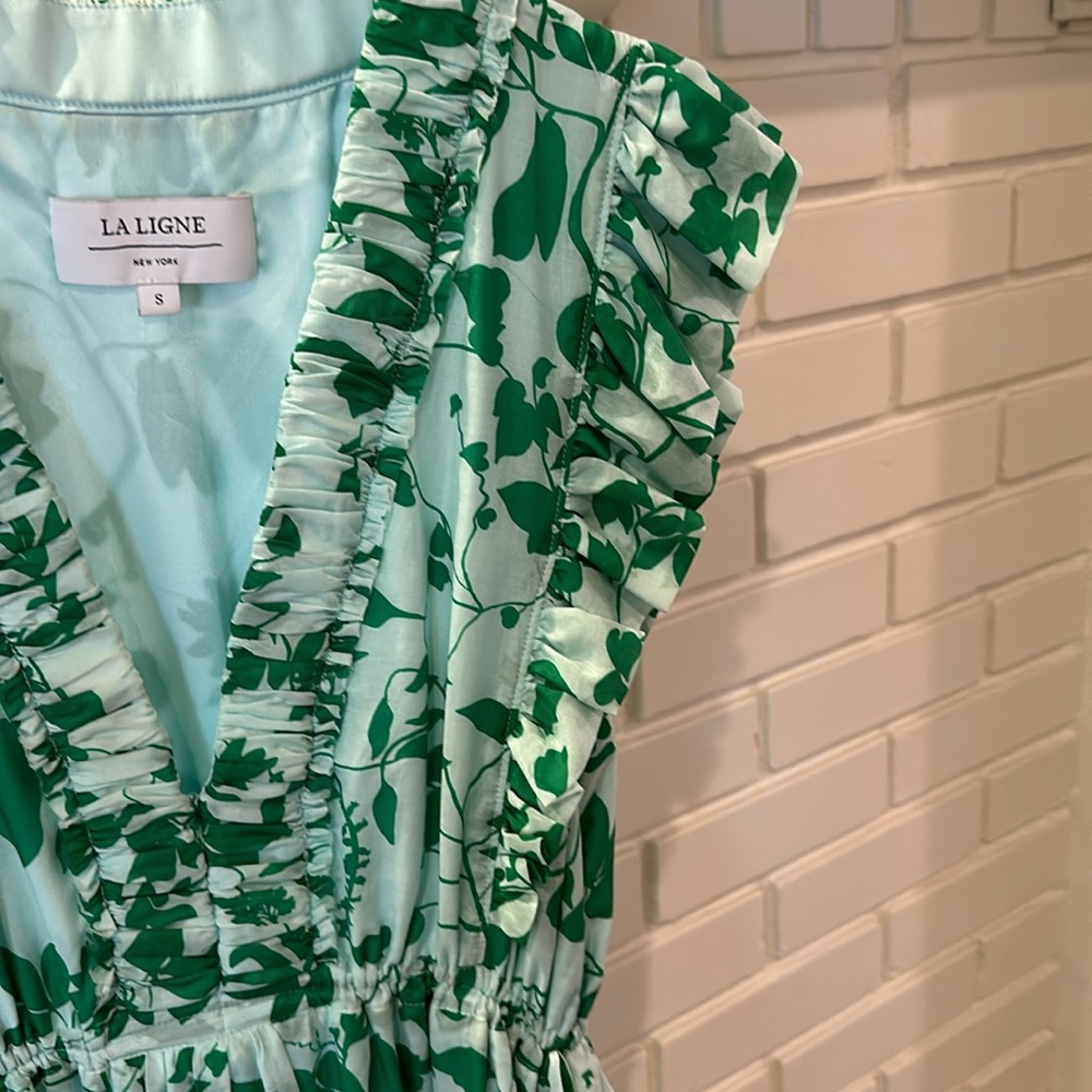 La Ligne Floral Ruffle Shoulder Sleeveless Cotton & Silk Voile Dress - Picture 6 of 6